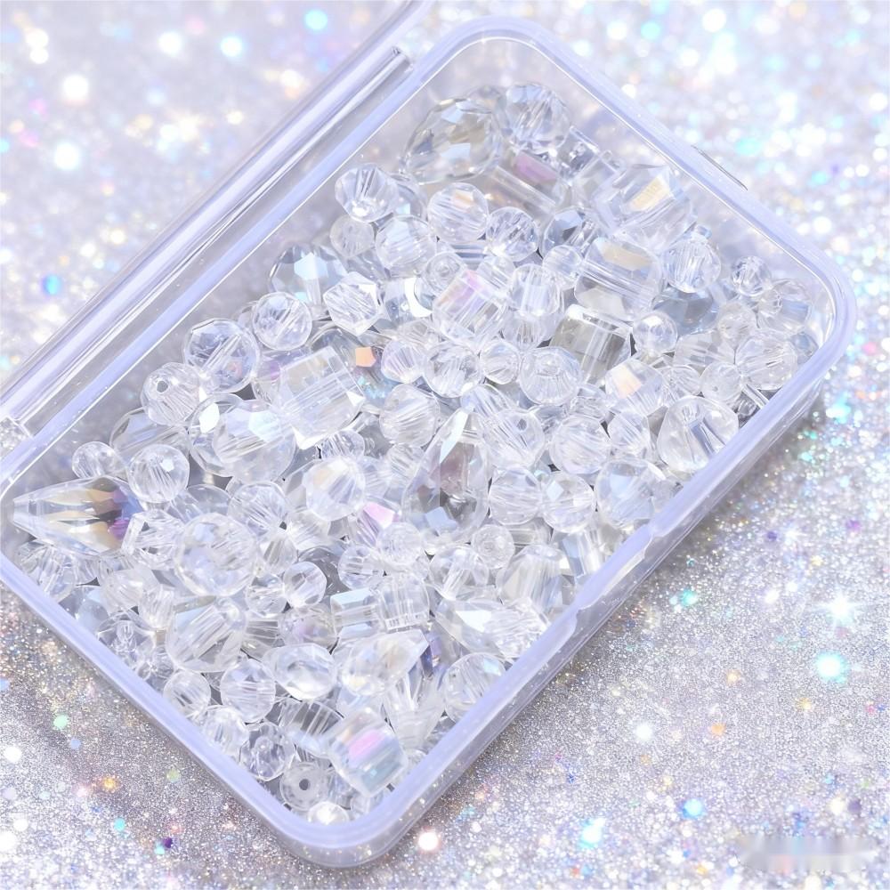 200PCS Geometric Transparent Glass Bead Set