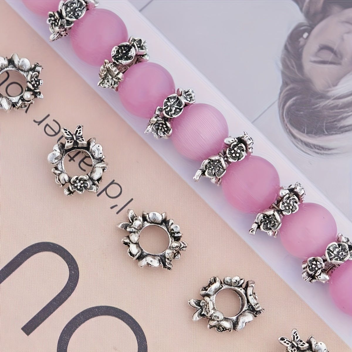 100pcs 10mm Antique Silvery Butterfly Flower Alloy Spacer Beads
