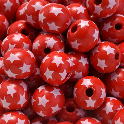 10PCS 16mm Red & Blue Wavy Star Wooden Bead Set