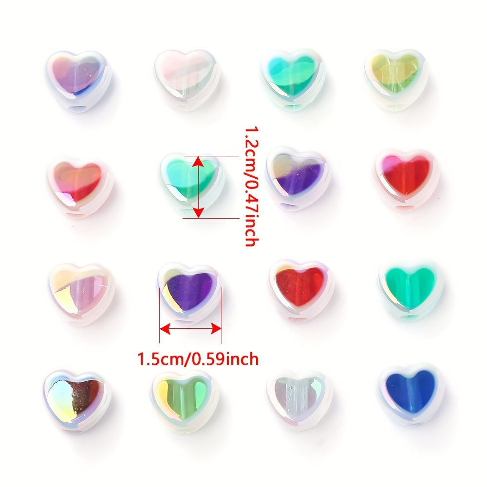 10PCS 12×15mm Sparkling Valentine's Day Heart Acrylic Bead Set