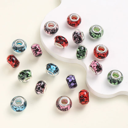 Flower Pattern Resin Large Hole Beads