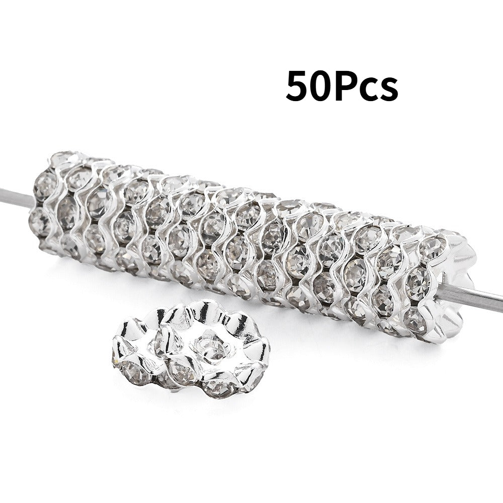 30/50pcs 12mm Wave Edge Metal Rhinestone Rondelle Beads