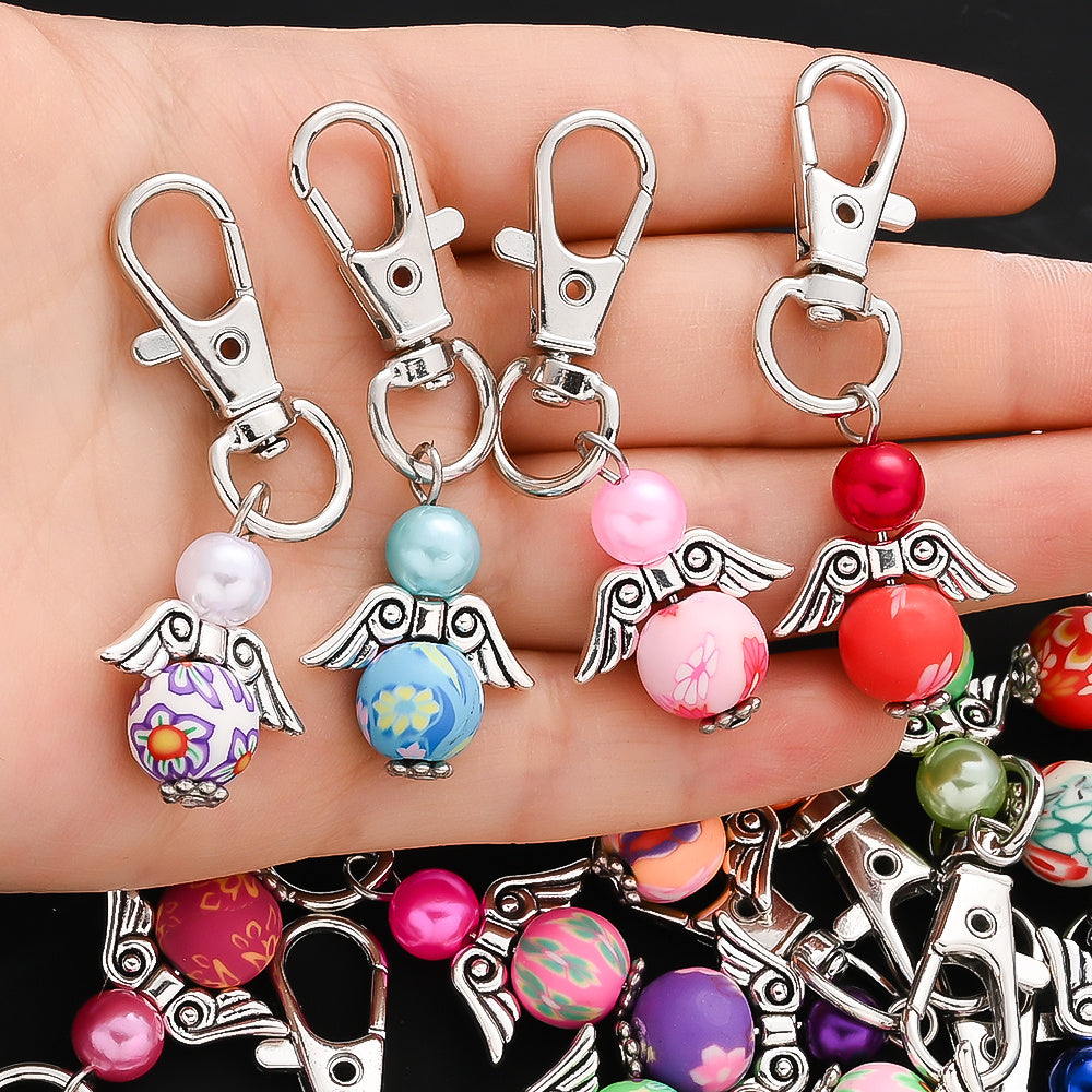 24pcs Clay Bead Angel Keychain Charms