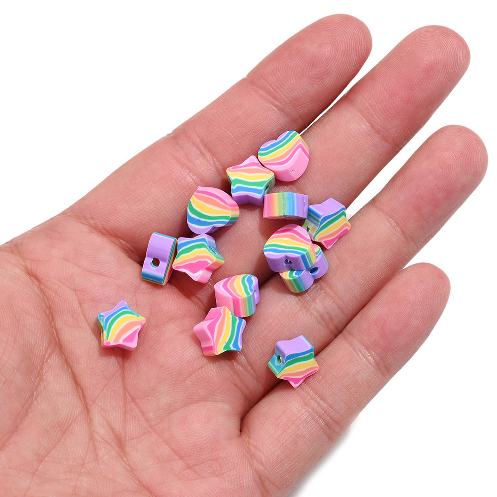 Rainbow Heart & Star Clay Beads