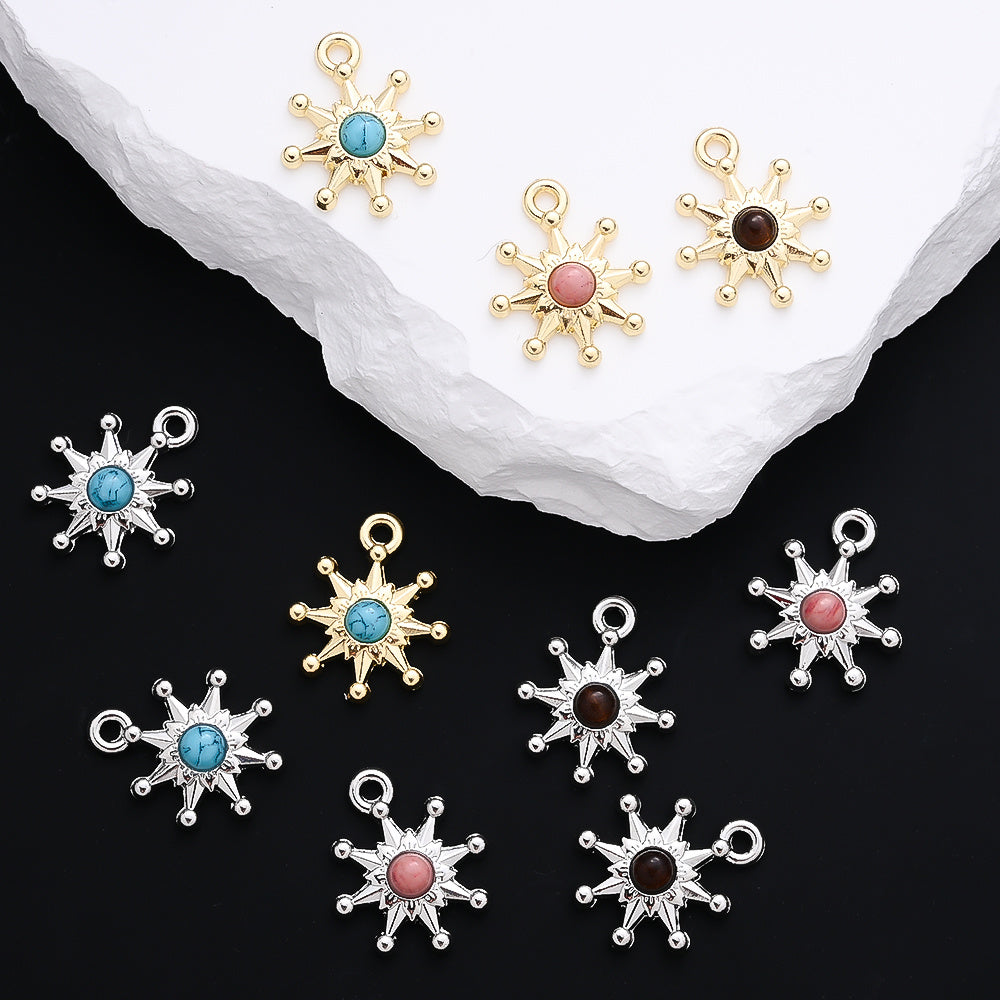 20PCS Eight-Pointed Star Charms with Half-Round Stone Beads