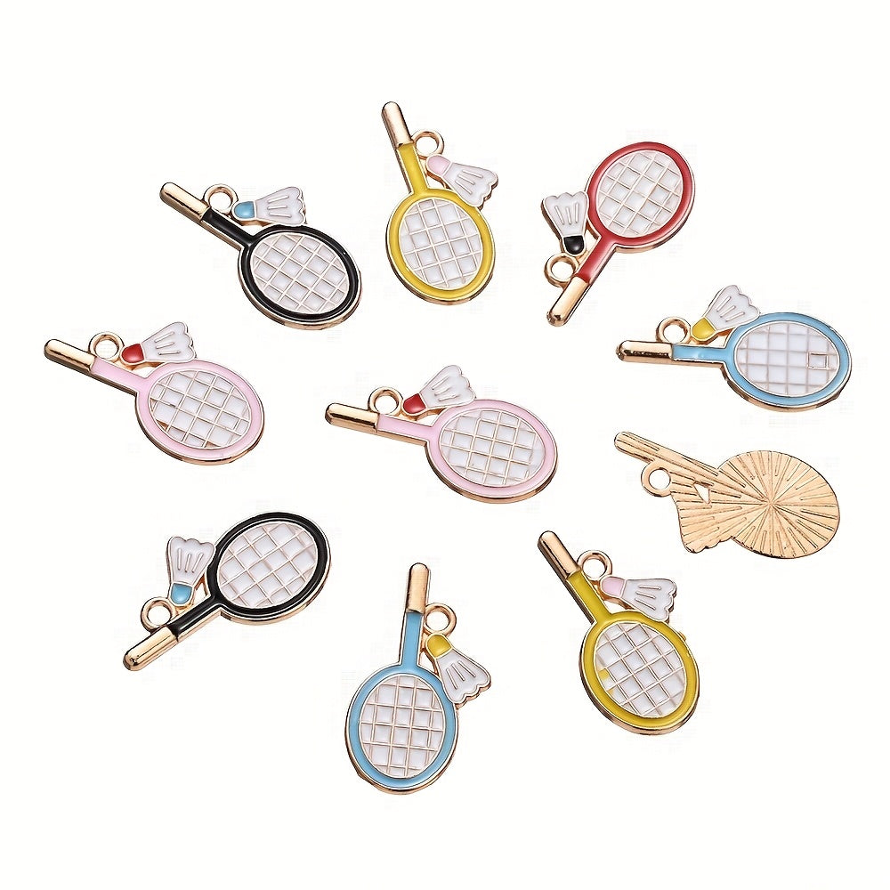 10PCS 11×22mm Colorful Badminton Racket Enamel Charm Set