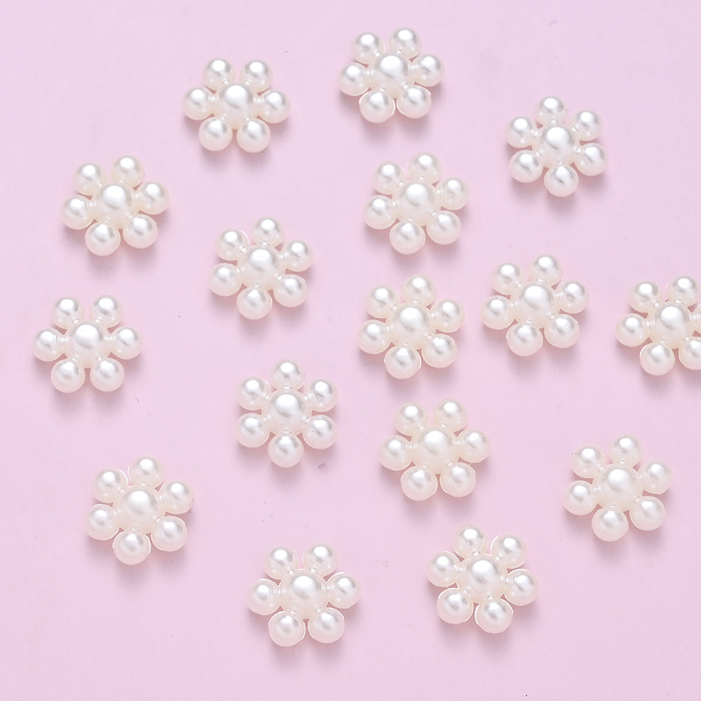 100pcs 10mm Off White Flower Flatback Beads