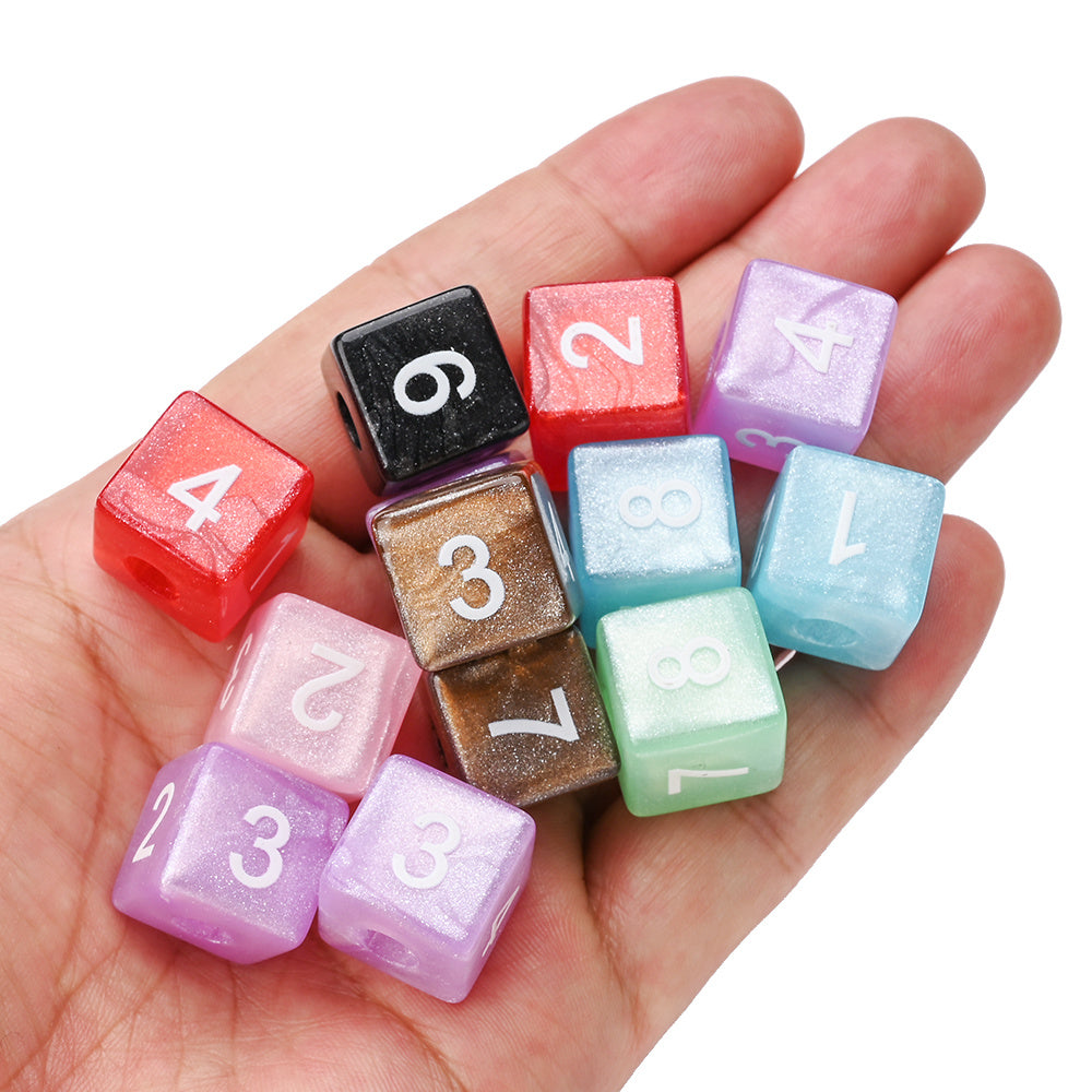 Glitter Number Cube Acrylic Beads