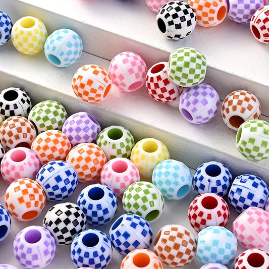 10PCS 14mm Multicolor Checkerboard Acrylic Bead Set