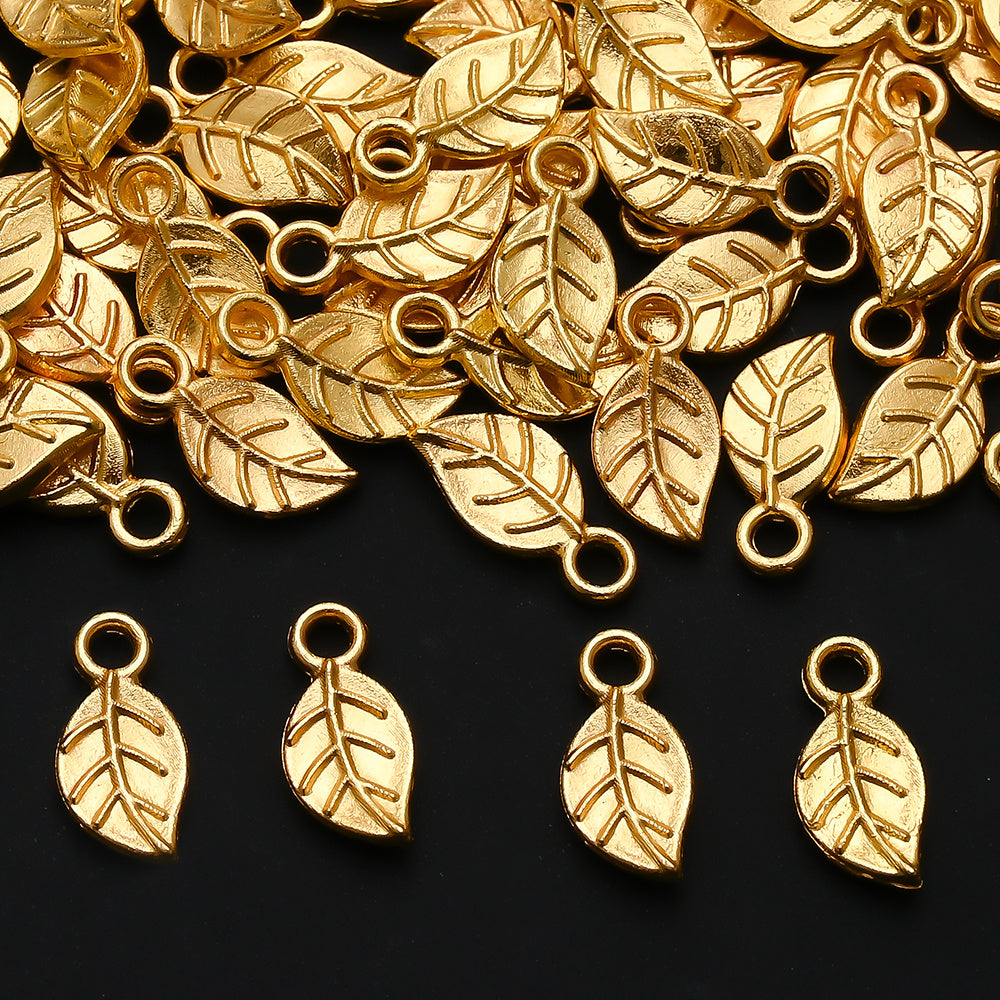 Golden Leaf Alloy Pendant Charms