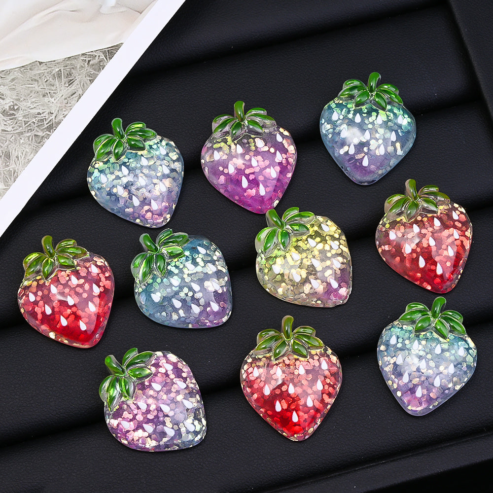 10PCS 27×22mm Glitter Strawberry Resin Flatback Embellishment Set