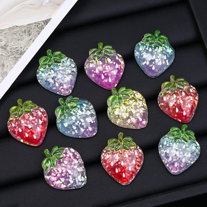10PCS 27×22mm Glitter Strawberry Resin Flatback Embellishment Set