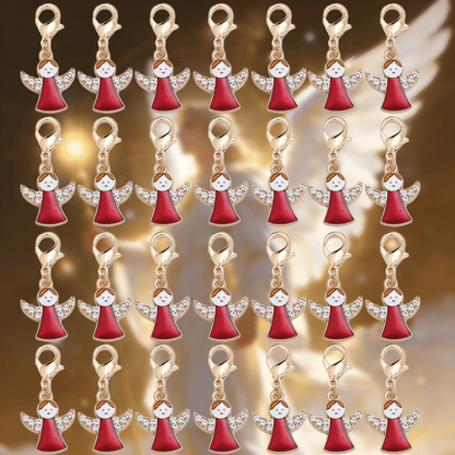 12PCS Red Angel Enamel Rhinestone Keychain Set