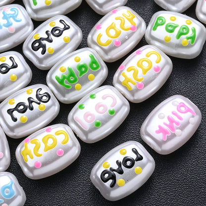 10PCS 14×18mm Hand-Painted Cuboid Acrylic Letter Bead Set
