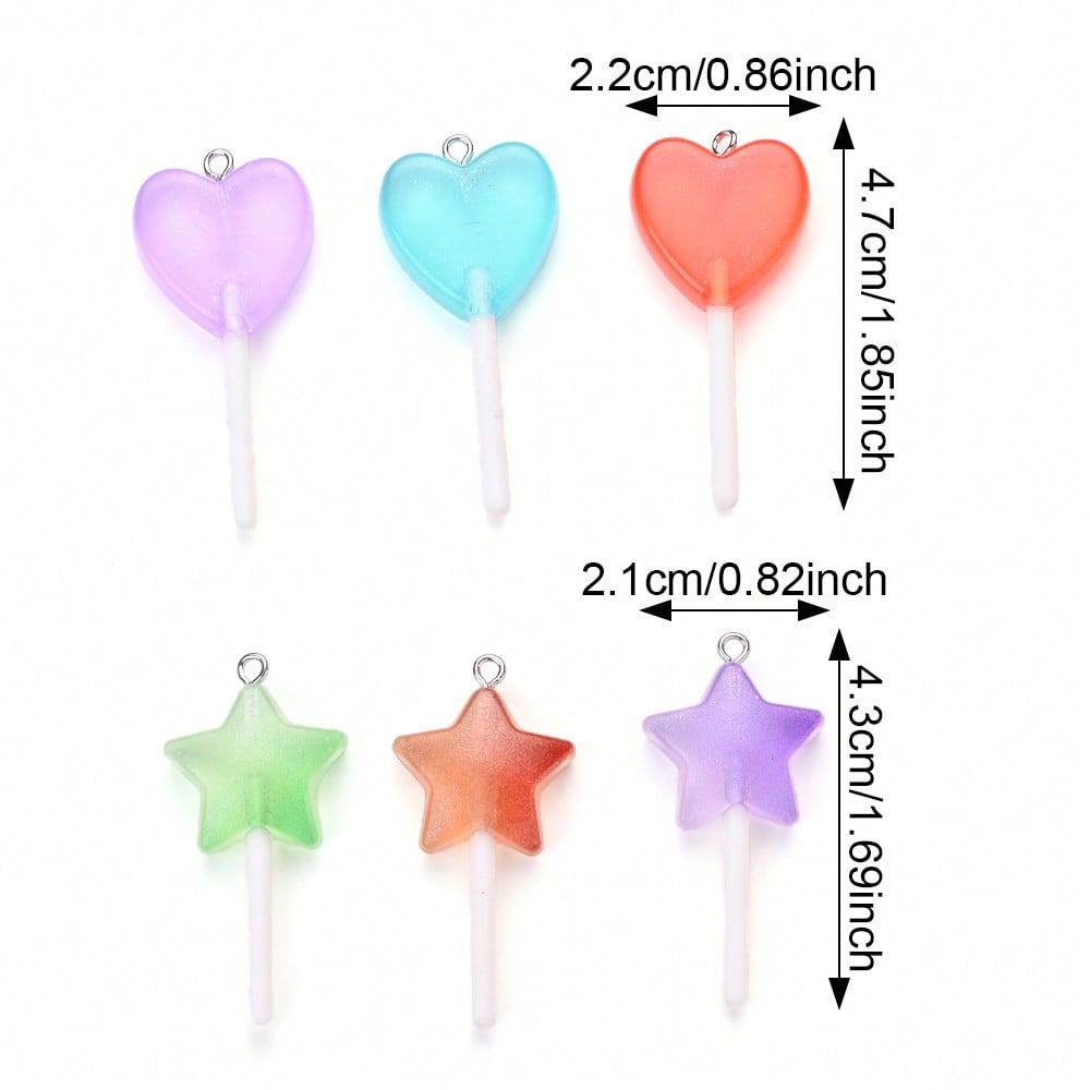 Glow-in-the-Dark Resin Lollipop Heart Star Charms