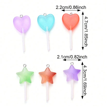 Glow-in-the-Dark Resin Lollipop Heart Star Charms