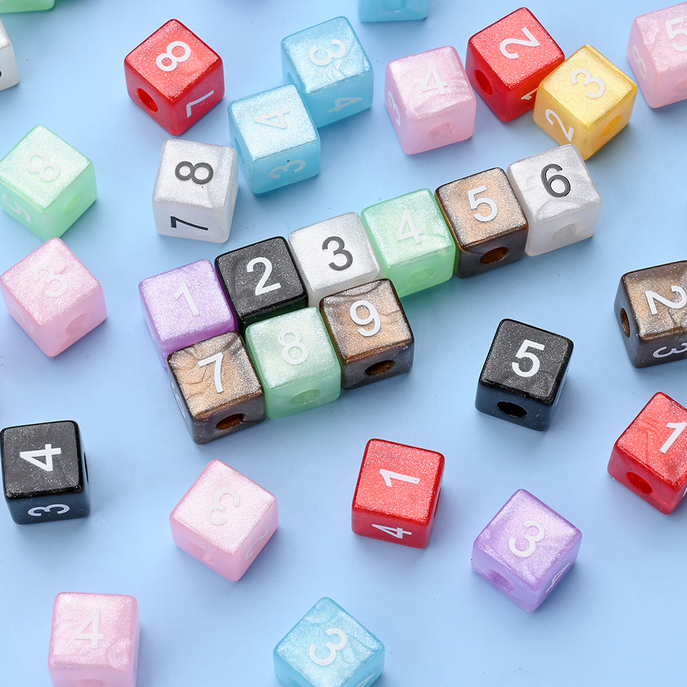 Glitter Number Cube Acrylic Beads