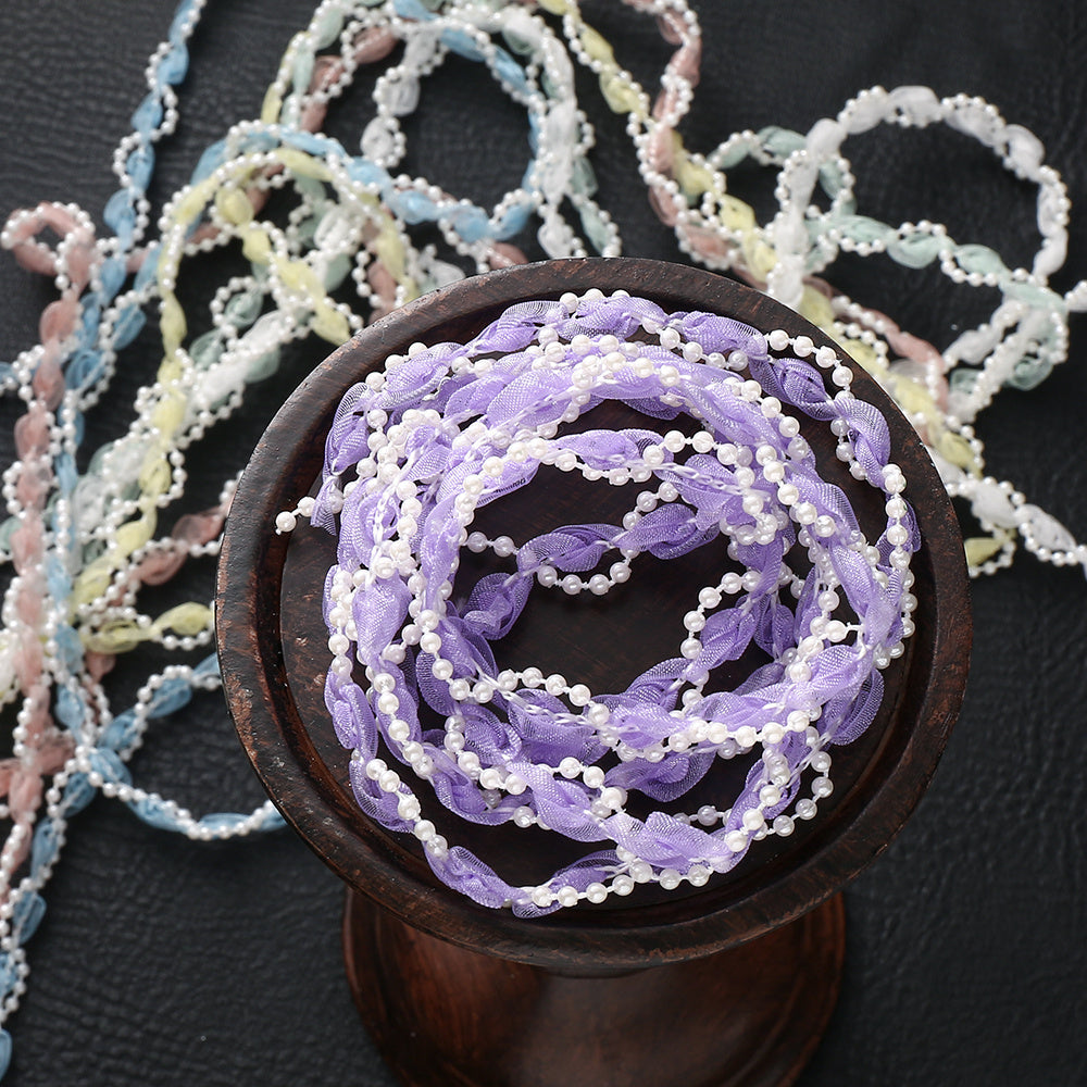 1 m Apricot Flower Pearl Embroidered Lace Trim