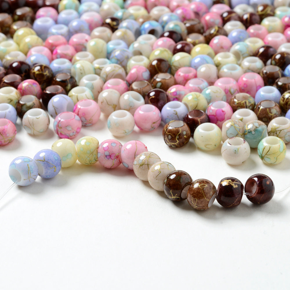 30pcs 10x8mm Multicolor Round Acrylic Dotted Beads