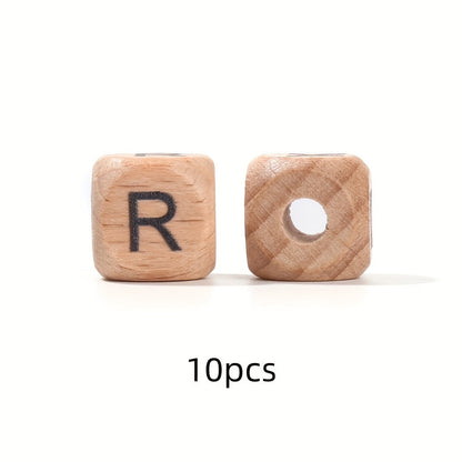 10-Piece 12 mm Square Alphabet Letter Wooden Beads