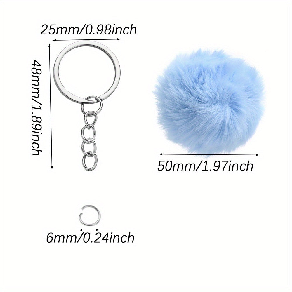 80-Piece Faux Fur Pom Pom Keychain Making Kit