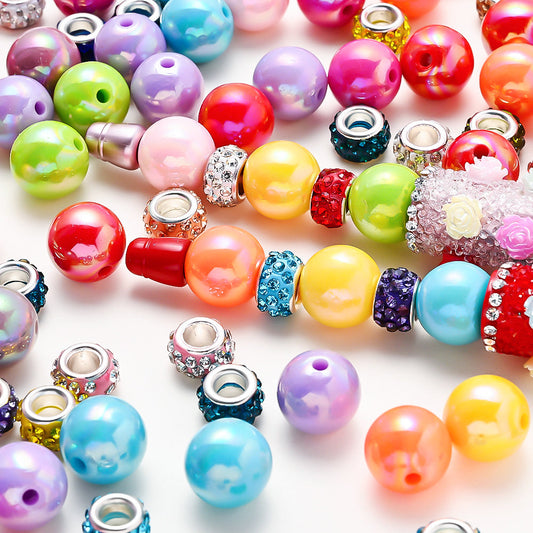 100PCS Colorful Resin & Metal Large Hole Bead Set