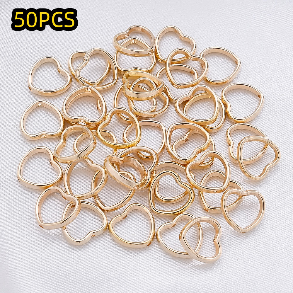 50pcs Golden & Silvery Heart-Shaped Plastic Beads