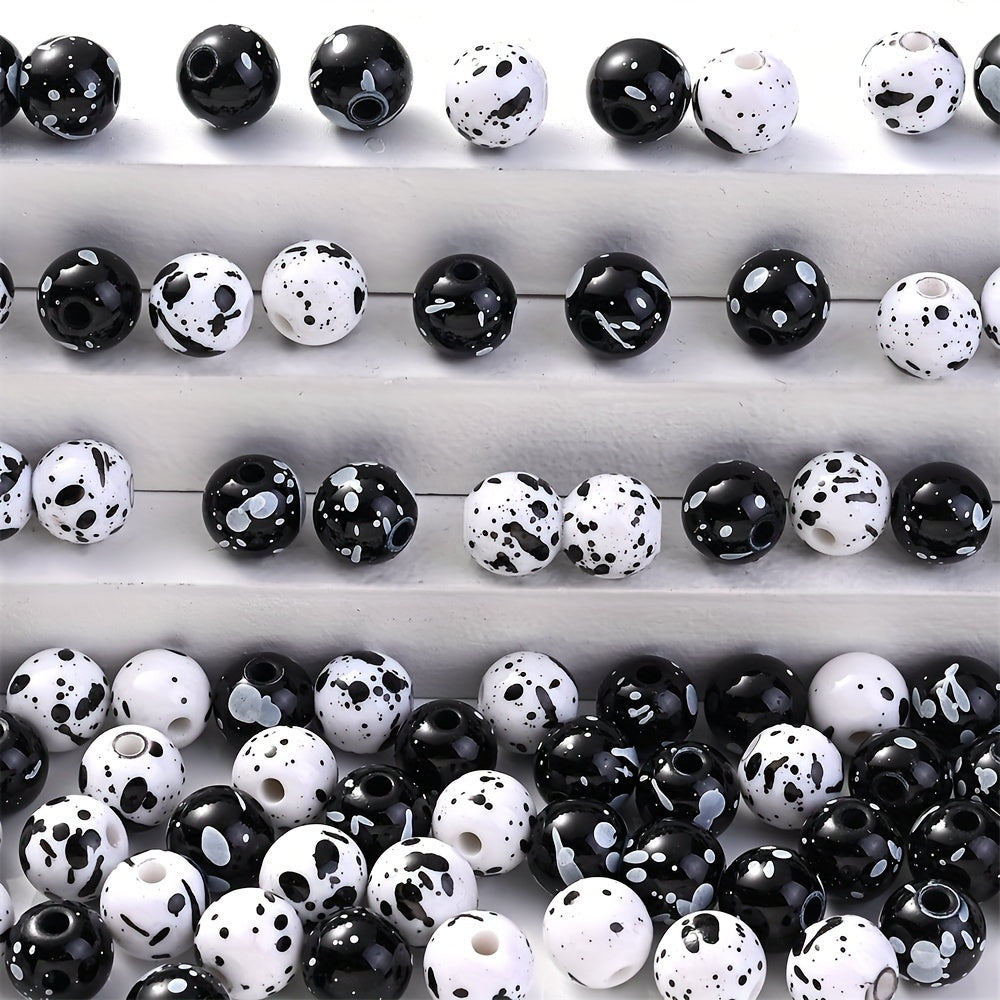200pcs 10mm Acrylic Ink Painted Round Beads