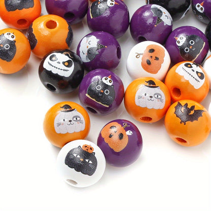 Halloween Bat Black Cat Wooden Spacer Beads