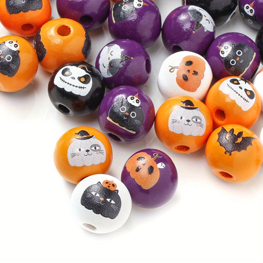 Halloween Bat Black Cat Wooden Spacer Beads