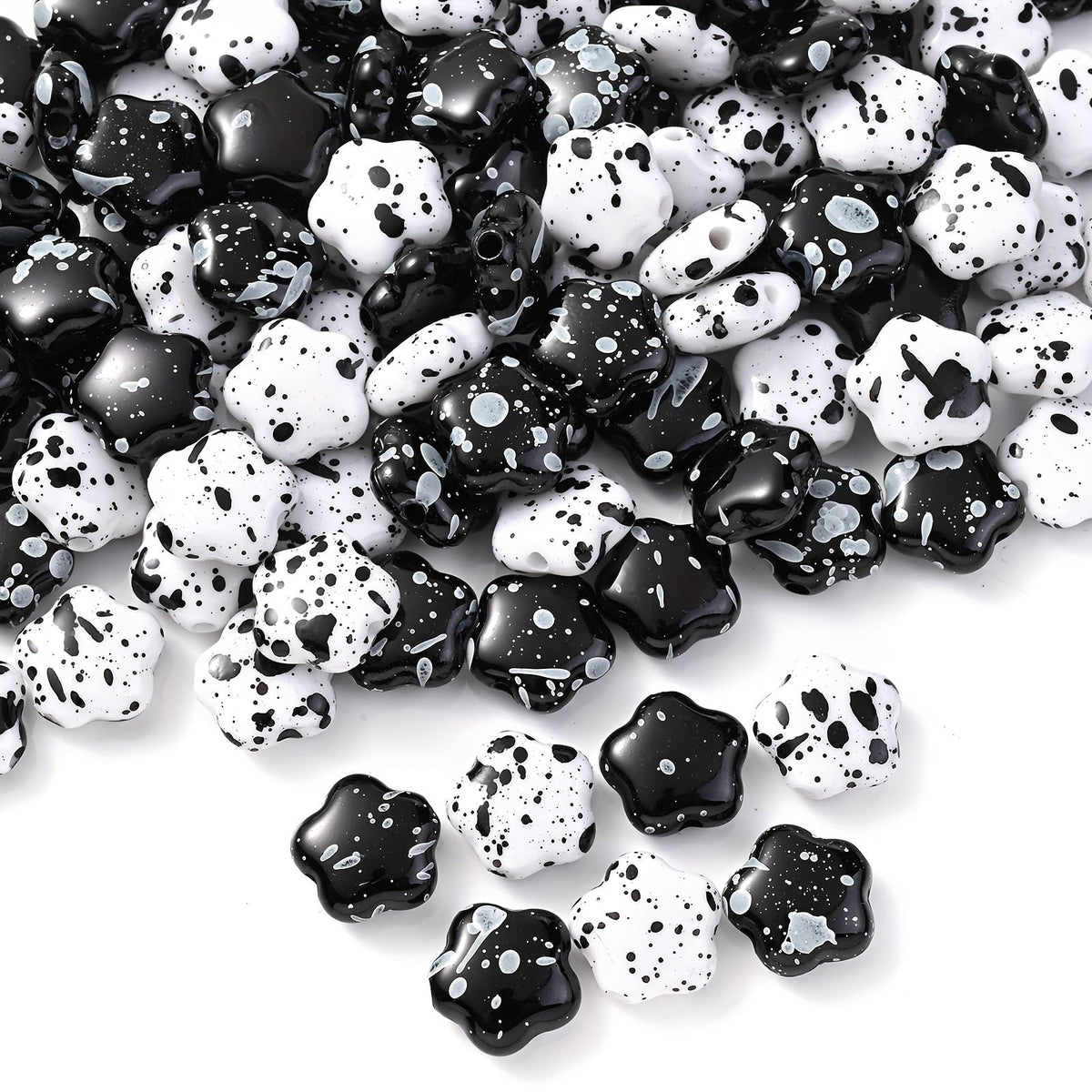 Black and White Plum Blossom Acrylic Spacer Beads