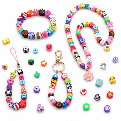 440pcs Colorful Polymer Clay Beads Set, Mixed Shapes & Patterns (Flowers