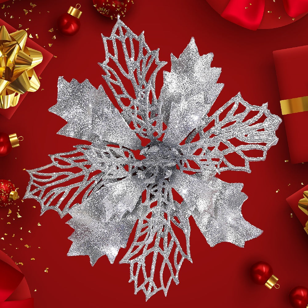 10PCS 16cm Gold, Silver & Red Hollow Christmas Flower Set