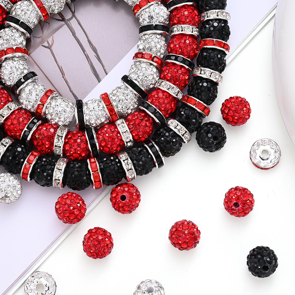 160PCS Red, Black & White Rhinestone Spacer Bead Set