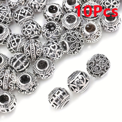 10PCS 9×11mm Retro Silver Hollow Alloy Bead Set