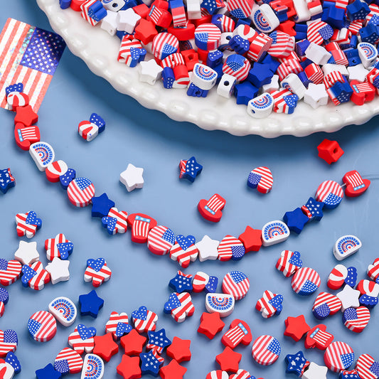 Patriotic American Flag Polymer Clay Beads