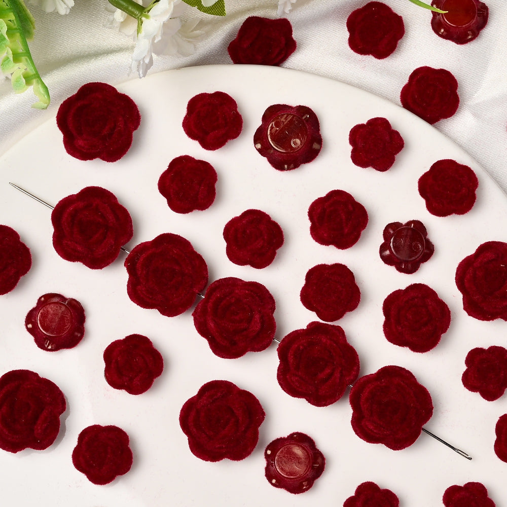 Red Flocking Rose Patches