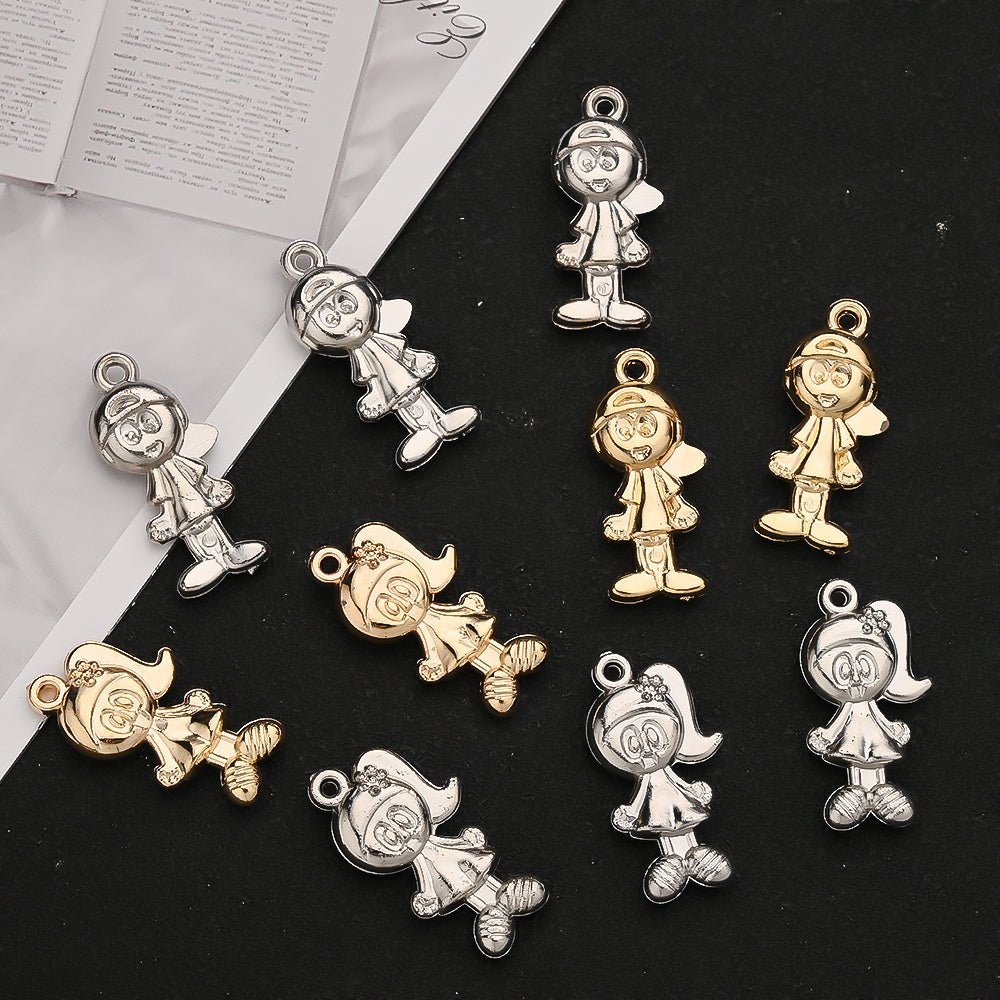 20PCS Gold & Silver CCB 3D Cartoon Boy & Girl Pendants