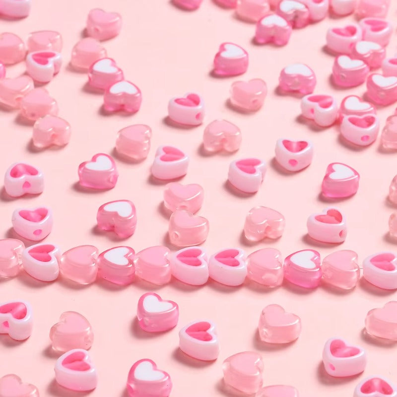 100pcs/set 7x8mm Pink Peach Gradient Heart Acrylic Beads