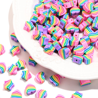 Rainbow Heart & Star Clay Beads