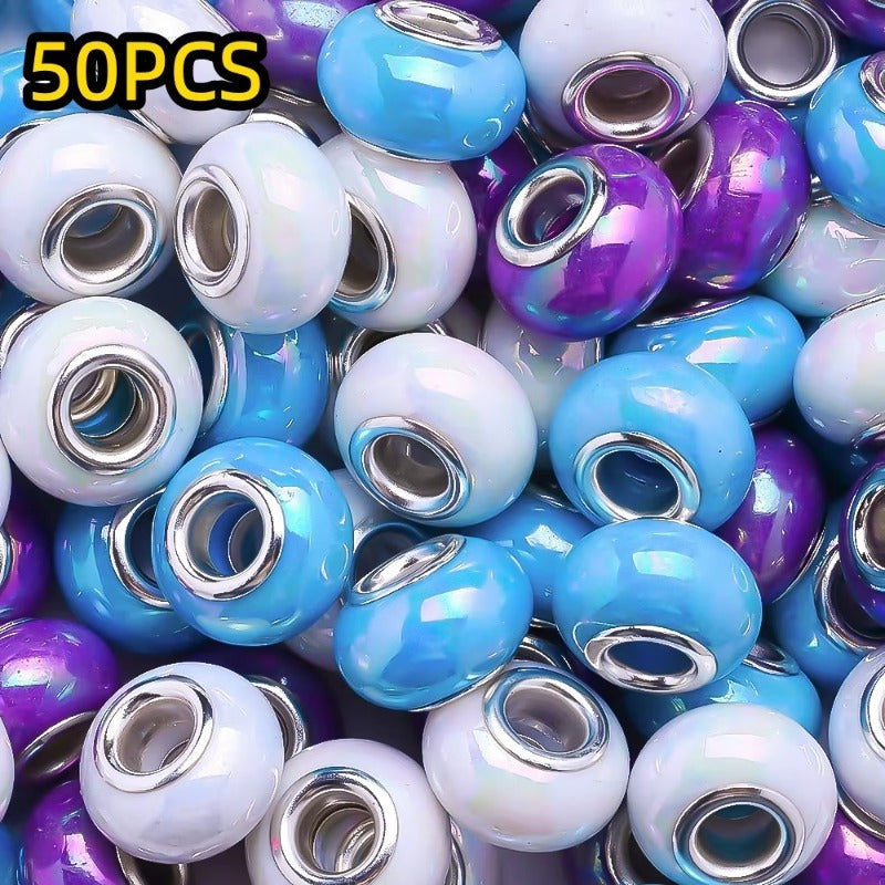 50pcs Large Hole Flat Round Acrylic Beads