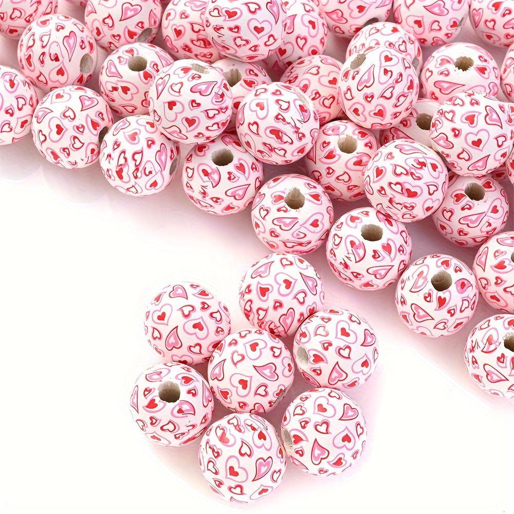 16mm Wooden Beads (5pcs) - Heart Pattern Spacer Beads