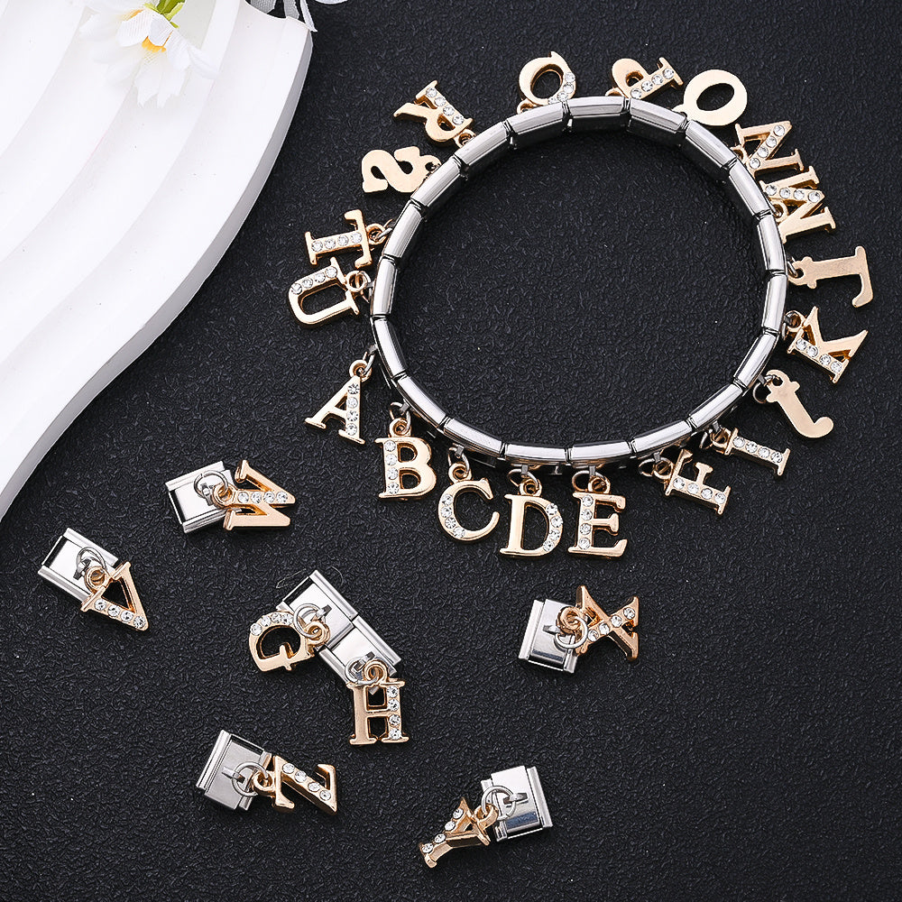 1PC Rhinestone A-Z Letter Modular Bracelet Charm Set