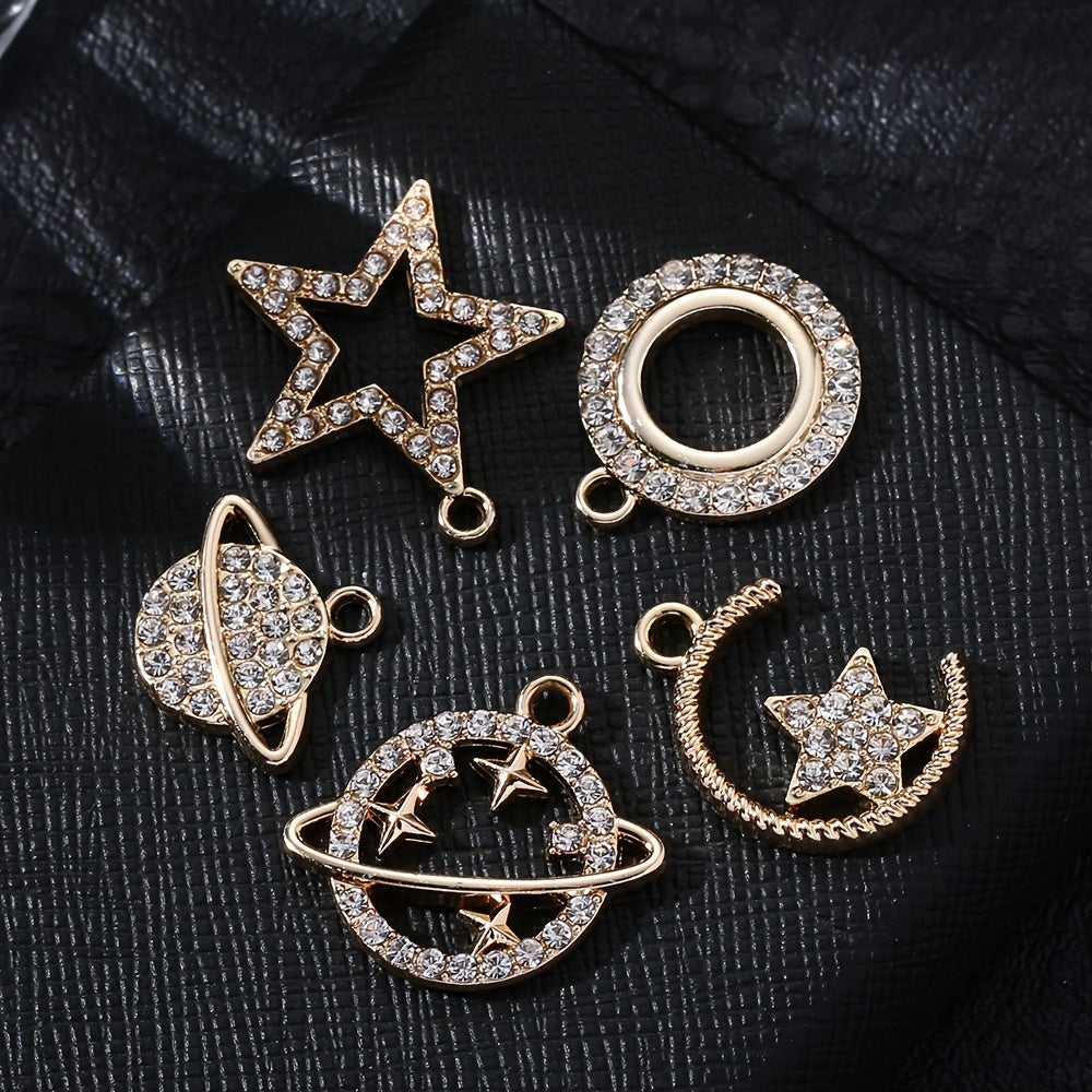 5PCS Gold-Tone Cosmic Moon & Star Pendant Set