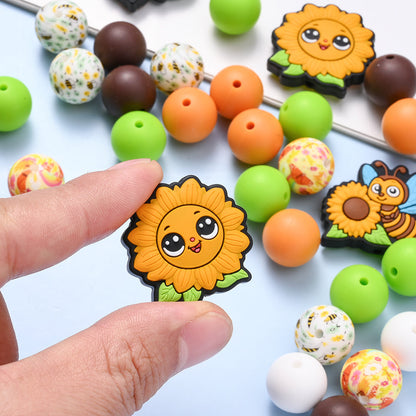 Sun Bee Sunflower Silicone Beads Set