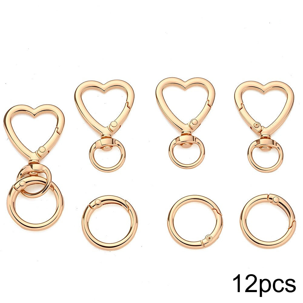 12 Pairs Heart & Round Double Buckle Keychain Set