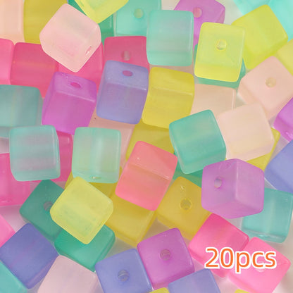 20pcs/lot Frosted Candy Color Acrylic Square Beads